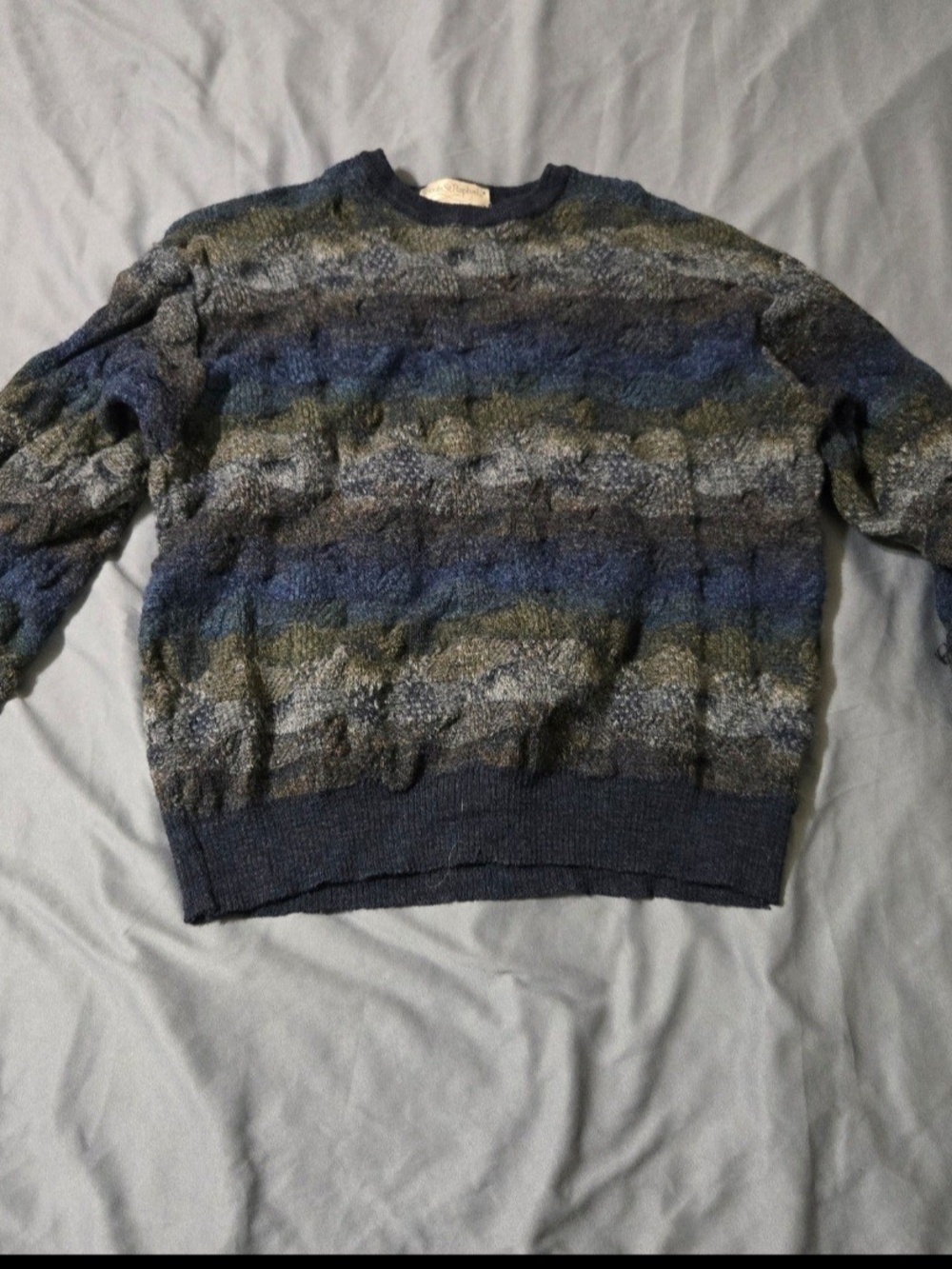 VTG Tricots St. Raphael 100% Wool Sweater Mens XL Stripe Coogi Style Y2K READ